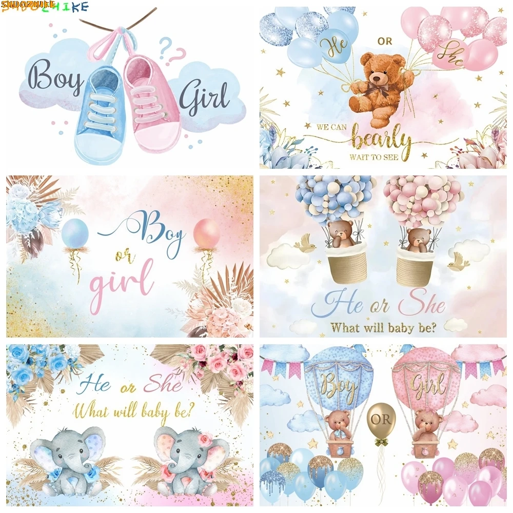 Gender Reveal Newborn Photography Backdrop Boy Or Girl Baby Shower Poster Blue Or Pink Elephant Bear Balloon Photo Background
Gender Reveal Newborn Photography Backdrop Boy Or Girl Baby Shower Poster Blue Or Pink Elephant Bear Balloon Photo Background
