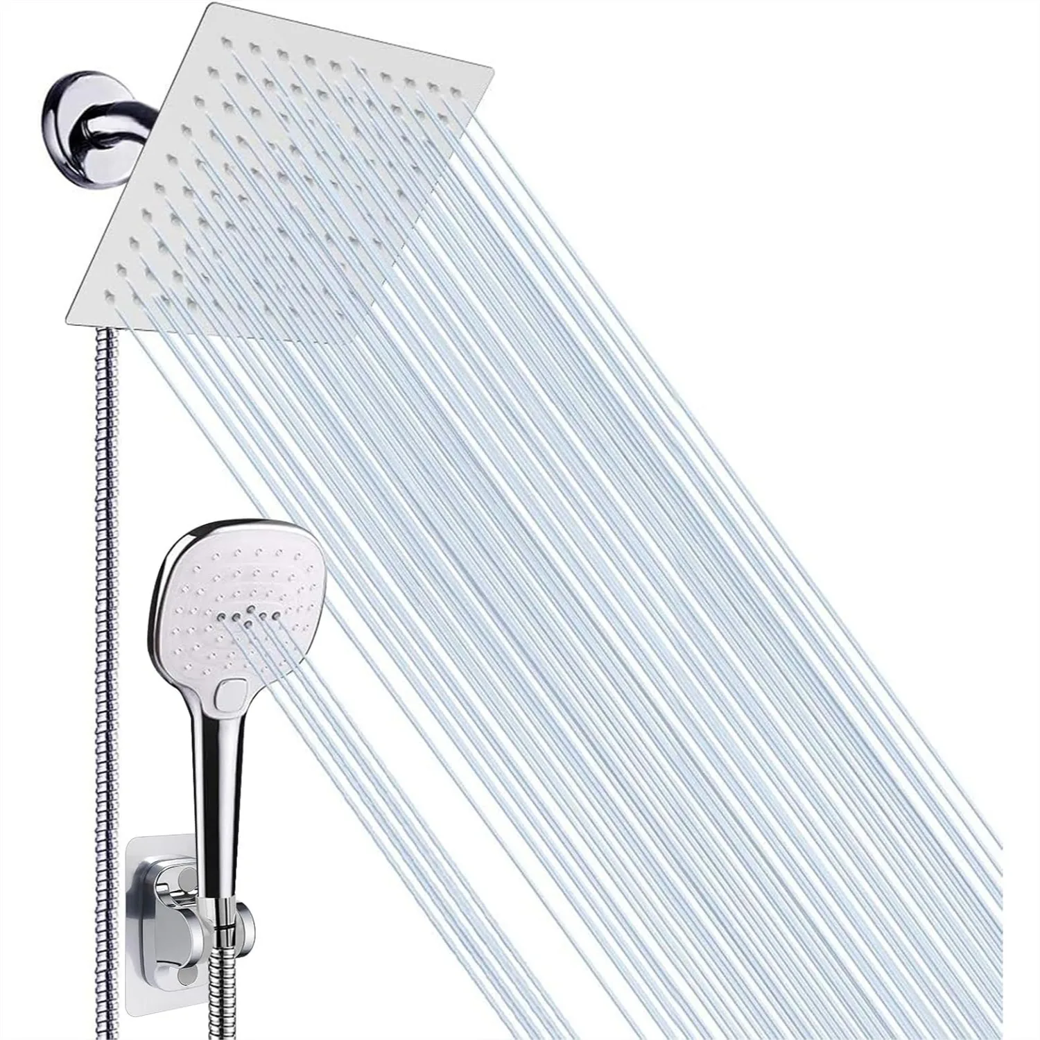 High Pressure Rain Shower Head with Handheld Combo, 8 Inch Chrome Finish, 3 Settings with Push Button Flow Control
High Pressure Rain Shower Head with Handheld Combo, 8 Inch Chrome Finish, 3 Settings with Push Button Flow Control