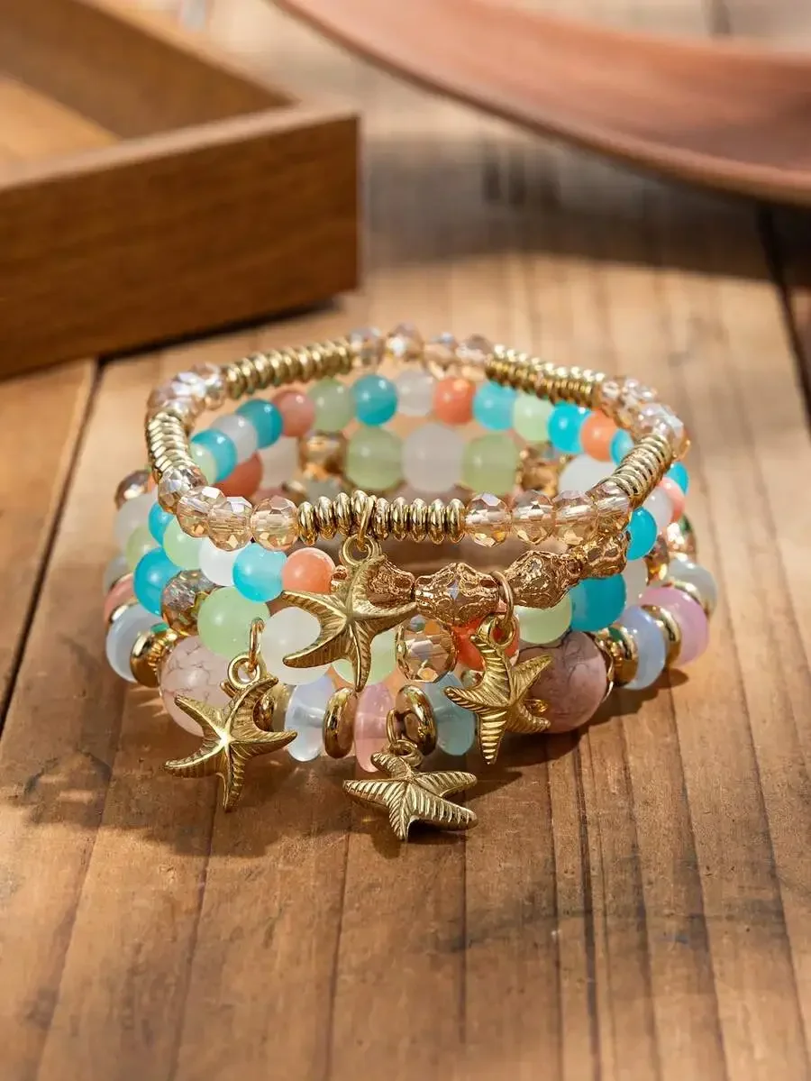 4pcs Bohemian Ocean Starfish Charm Multi-Layer Beaded Wrap Bracelet Set For Women
4pcs Bohemian Ocean Starfish Charm Multi-Layer Beaded Wrap Bracelet Set For Women