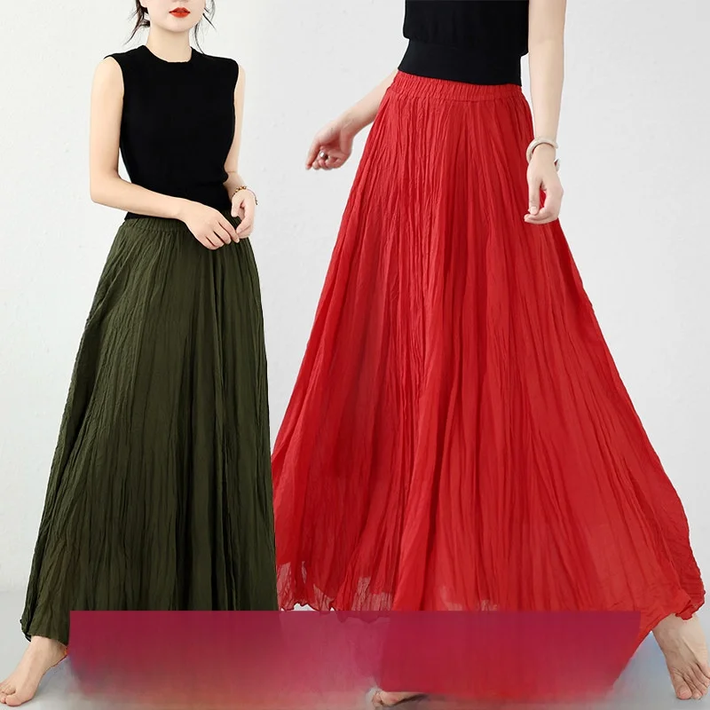 Summer Pleated A-Line Midi Skirt Women's Cotton Linen Fabric Large Flounce Elastic Waist Pure Color Casual Skirt
Summer Pleated A-Line Midi Skirt Women's Cotton Linen Fabric Large Flounce Elastic Waist Pure Color Casual Skirt