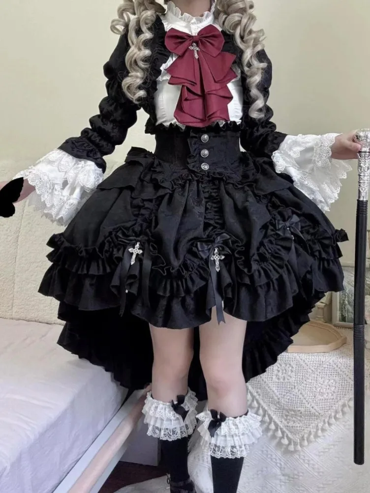 Y2k Sweet 3 Piece Sets Women Ruffled Collar Lolita Shirt + Print Crop Coat + Irregular Cake Bow Skirts Streetwear Outfits Suit
Y2k Sweet 3 Piece Sets Women Ruffled Collar Lolita Shirt + Print Crop Coat + Irregular Cake Bow Skirts Streetwear Outfits Suit