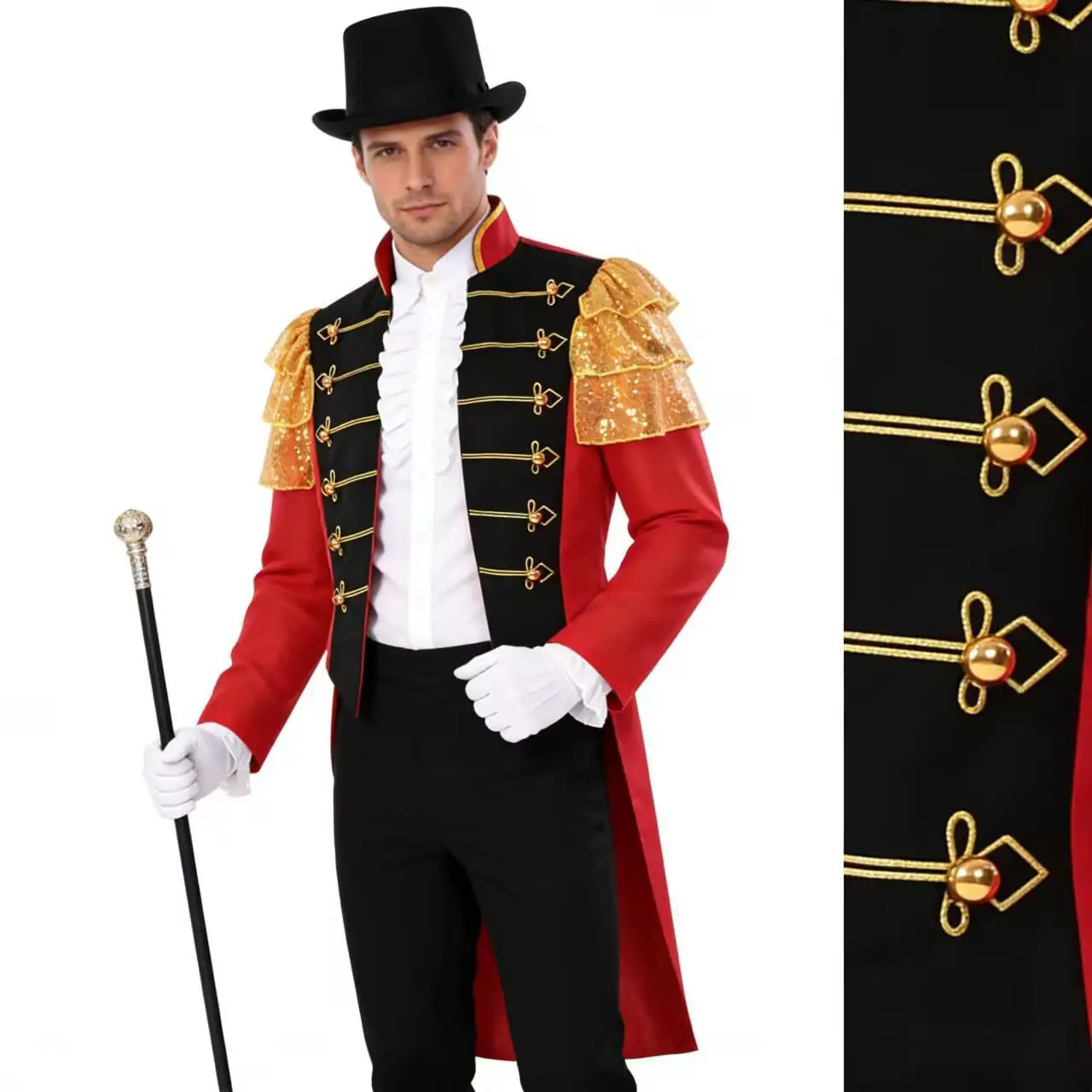 Men's Medieval Red Gold Ringmaster Jacket Halloween Cosplay Costume
Men's Medieval Red Gold Ringmaster Jacket Halloween Cosplay Costume