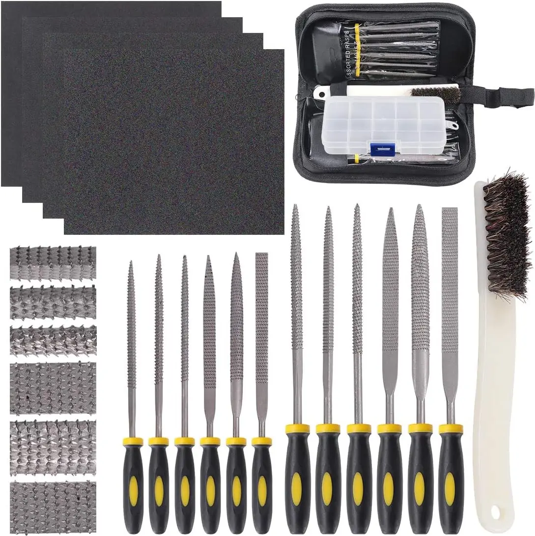 12pcs Mini Wood Rasp Set with Brush Storage Box and 4pcs Sandpaper for Jewelry Wood Carving Craft
12pcs Mini Wood Rasp Set with Brush Storage Box and 4pcs Sandpaper for Jewelry Wood Carving Craft