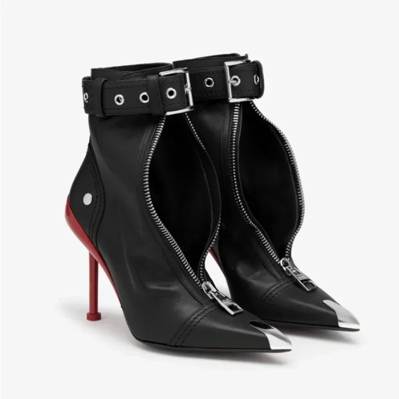 Belt Buckle Front Zipper Fashion Show Short Boots Women's Autumn Winter New Pointed Metal Decoration Red High Heels Ankle Boots
Belt Buckle Front Zipper Fashion Show Short Boots Women's Autumn Winter New Pointed Metal Decoration Red High Heels Ankle Boots