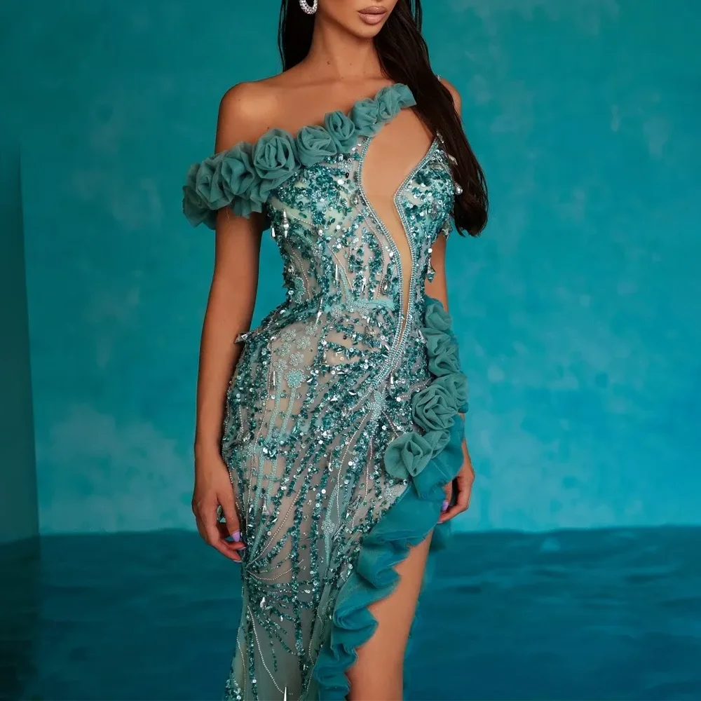 Green Tulle Evening Dresses Beading Sequined Party Prom Gowns Trumpet One-Shoulder Vintage Evening Prom Dresses Customized
Green Tulle Evening Dresses Beading Sequined Party Prom Gowns Trumpet One-Shoulder Vintage Evening Prom Dresses Customized