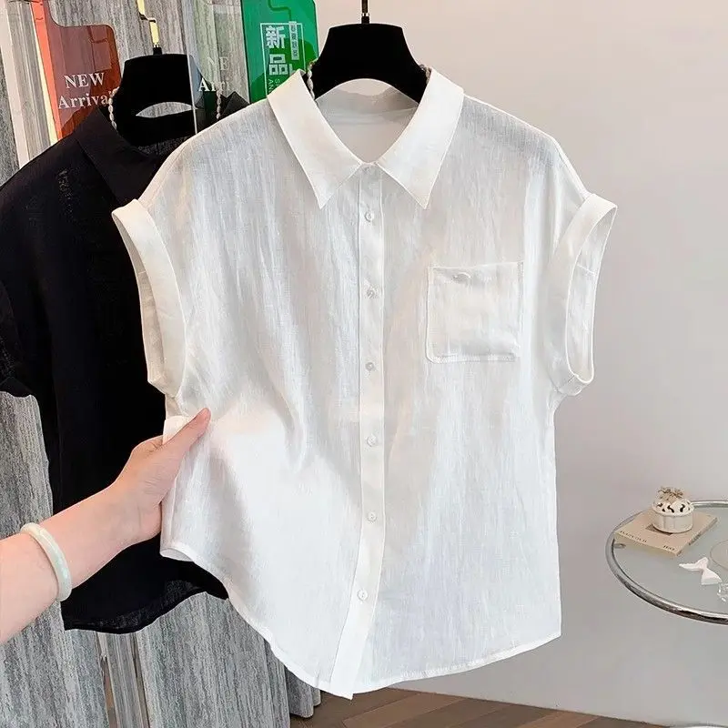 Linen Turn Down Collar Shirt Women Rolled Cap Sleeve Button Up Blouse Pocket Loose Casual Office Short Sleeve Top
Linen Turn Down Collar Shirt Women Rolled Cap Sleeve Button Up Blouse Pocket Loose Casual Office Short Sleeve Top 