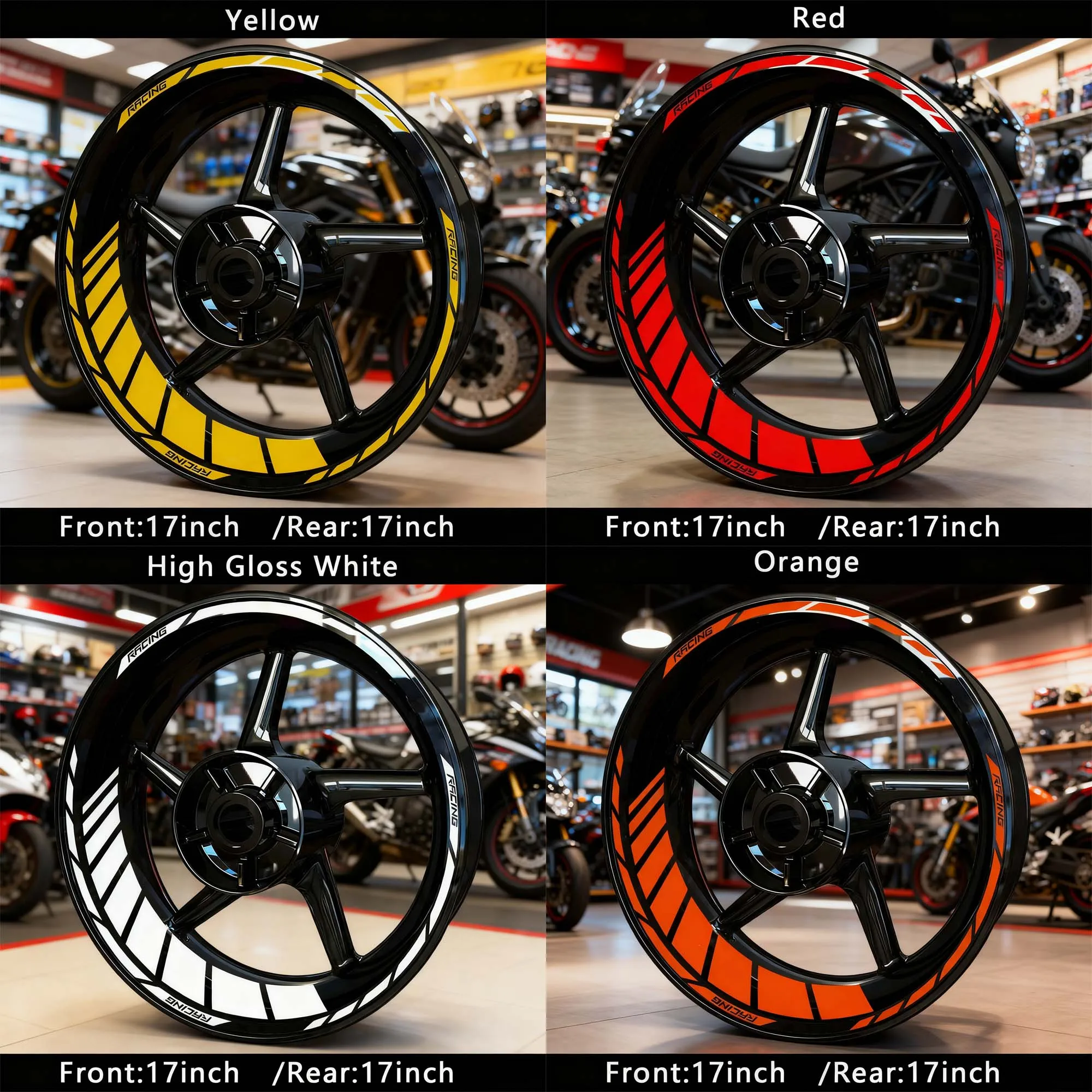 20PCS/1set Fits 17-inch Motorcycle Wheel Rims Stickers Racing Logo Waterproof Self-adhesive Modified Motorcycle Scooter Rim