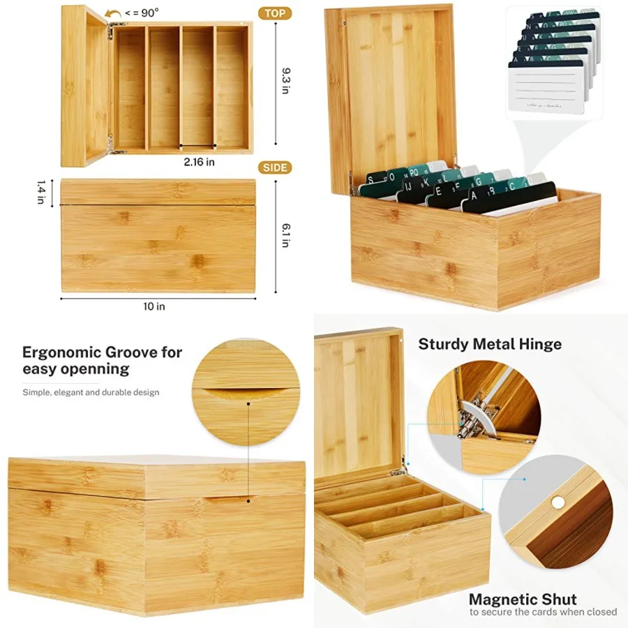 Index Card Holder, 5 x 8 Inch Wooden Business Card Organizer for Desk with 3 Dividers, Index Cards Box with A-Z Tabs Holds 600
Index Card Holder, 5 x 8 Inch Wooden Business Card Organizer for Desk with 3 Dividers, Index Cards Box with A-Z Tabs Holds 600