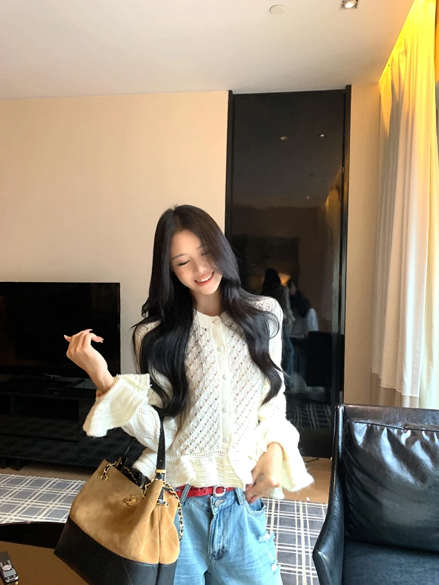 Kumikumi Design Long Sleeve Knitted Open Cardigan Women's Spring Slimming Versatile Top Hollow out Hook Flower Lace Trim
Kumikumi Design Long Sleeve Knitted Open Cardigan Women's Spring Slimming Versatile Top Hollow out Hook Flower Lace Trim