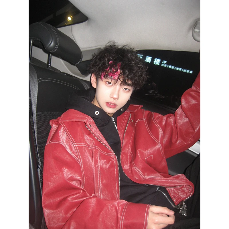 Red Wine Color oulder Pad Leather Jaet Men's Spring High Street Cool Motorcycle Clothes High-End Feeling Fake Two-Piece J...
Red Wine Color oulder Pad Leather Jaet Men's Spring High Street Cool Motorcycle Clothes High-End Feeling Fake Two-Piece J...