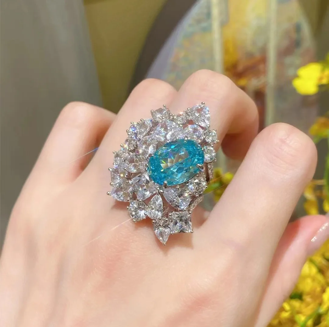 S925 Silver Zircon Ring Unique Design Luxury Inlaid Synthetic Paraiba Zircon Double Layer Two Wear Ring
S925 Silver Zircon Ring Unique Design Luxury Inlaid Synthetic Paraiba Zircon Double Layer Two Wear Ring