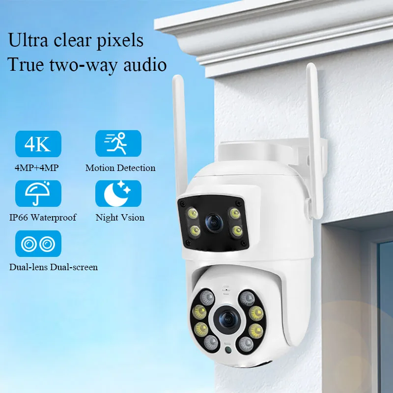 4K 8MP PTZ WIFI камера с двумя объективами и двумя экранами, беспроводная уличная камера с автоматическим отслеживанием, ночная IP-камера видеонаблюдения для дома
4K 8MP PTZ WIFI камера с двумя объективами и двумя экранами, беспроводная уличная камера с автоматическим отслеживанием, ночная IP-камера видеонаблюдения для дома