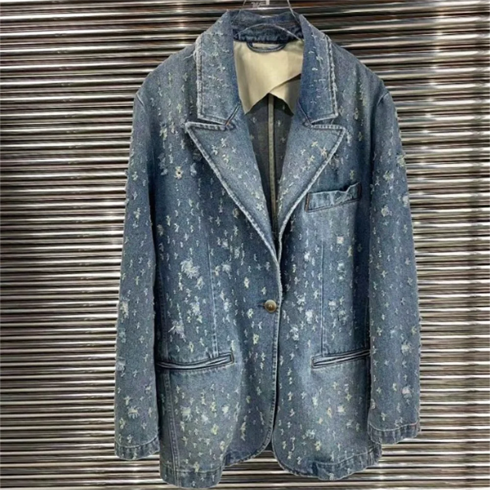 hole denim suit coat top vintage autumn new loose profile jeans jacket for women
hole denim suit coat top vintage autumn new loose profile jeans jacket for women