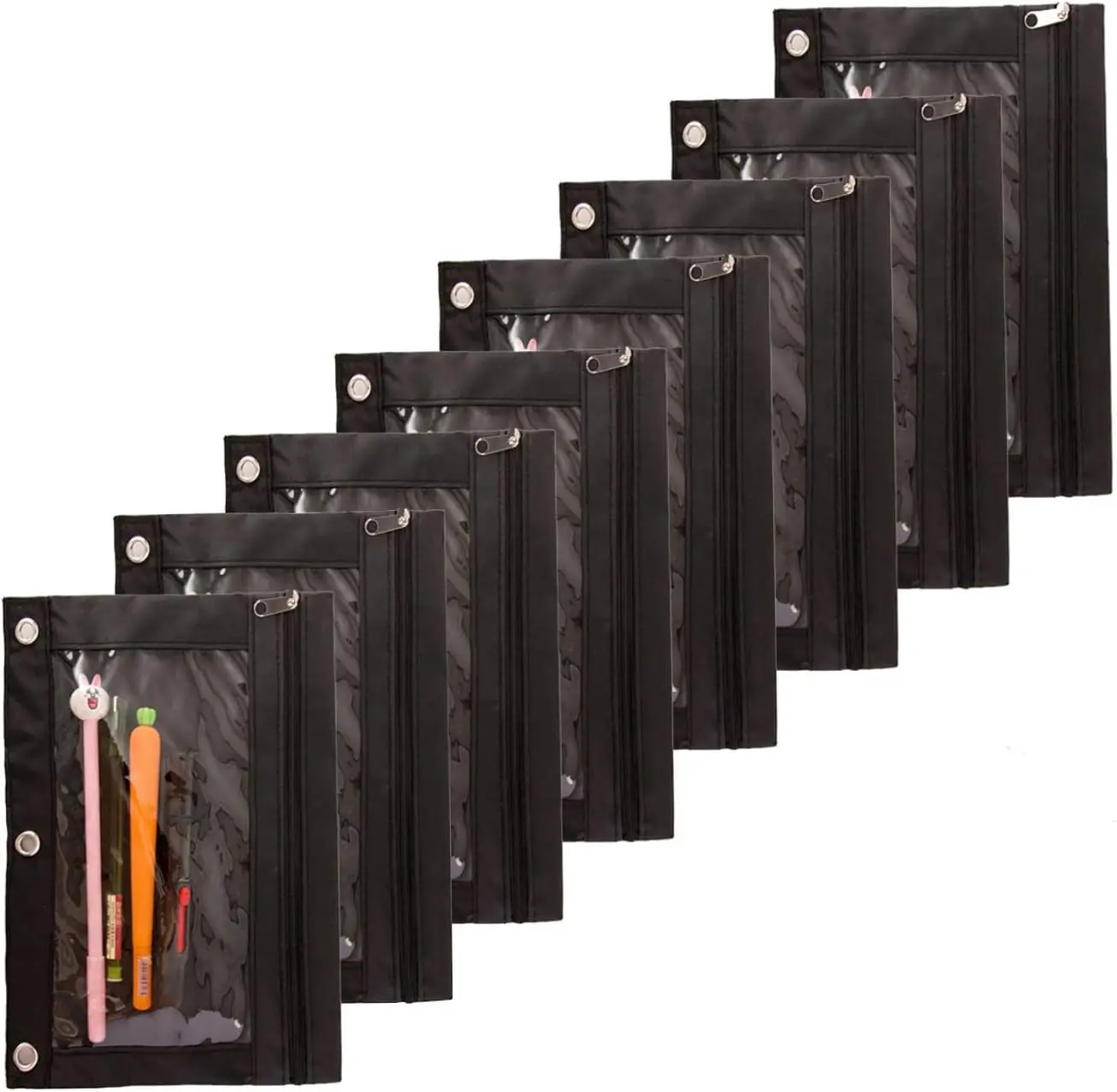 Zippered Pencil Pouch with 3 Rings for School Binder, Clear Window Storage Case, 8 Pack Black
Zippered Pencil Pouch with 3 Rings for School Binder, Clear Window Storage Case, 8 Pack Black