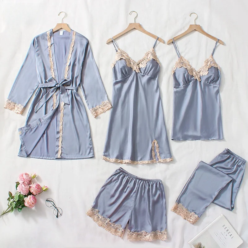 Silk Sleepwear Set Women's Spring Summer Long Sleeve Strap Home Clothes Thin Short Pants Long Pants Nightgown Robe Five Piece...
Silk Sleepwear Set Women's Spring Summer Long Sleeve Strap Home Clothes Thin Short Pants Long Pants Nightgown Robe Five Piece...