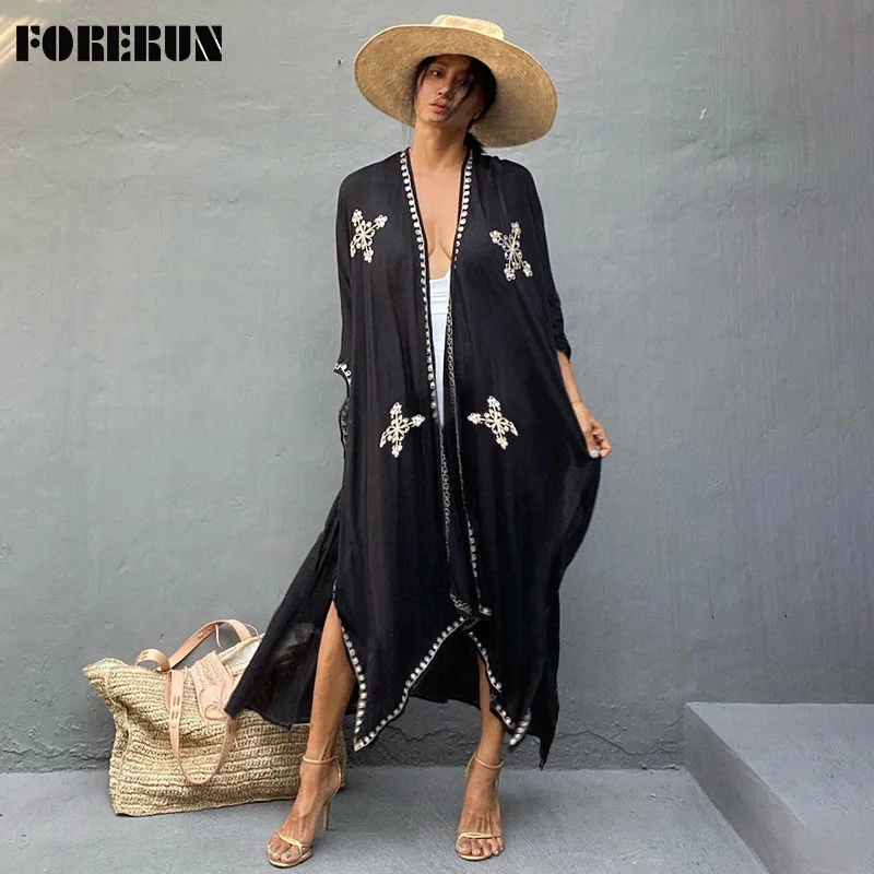 FORERUN Embroidered Long Kimono Cardigan Women Boho Cotton Loose Tunic Tapados Mujer Verano Bathing Suit Bikini Cover Up
FORERUN Embroidered Long Kimono Cardigan Women Boho Cotton Loose Tunic Tapados Mujer Verano Bathing Suit Bikini Cover Up