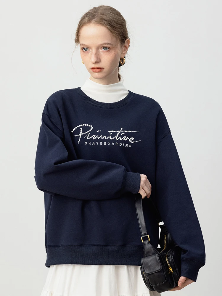 EGGKA Blue round Neck Letter Pearl Rhinestone Long Sleeve Sweatshirt Women's Autumn New American Loose Versatile Top
EGGKA Blue round Neck Letter Pearl Rhinestone Long Sleeve Sweatshirt Women's Autumn New American Loose Versatile Top