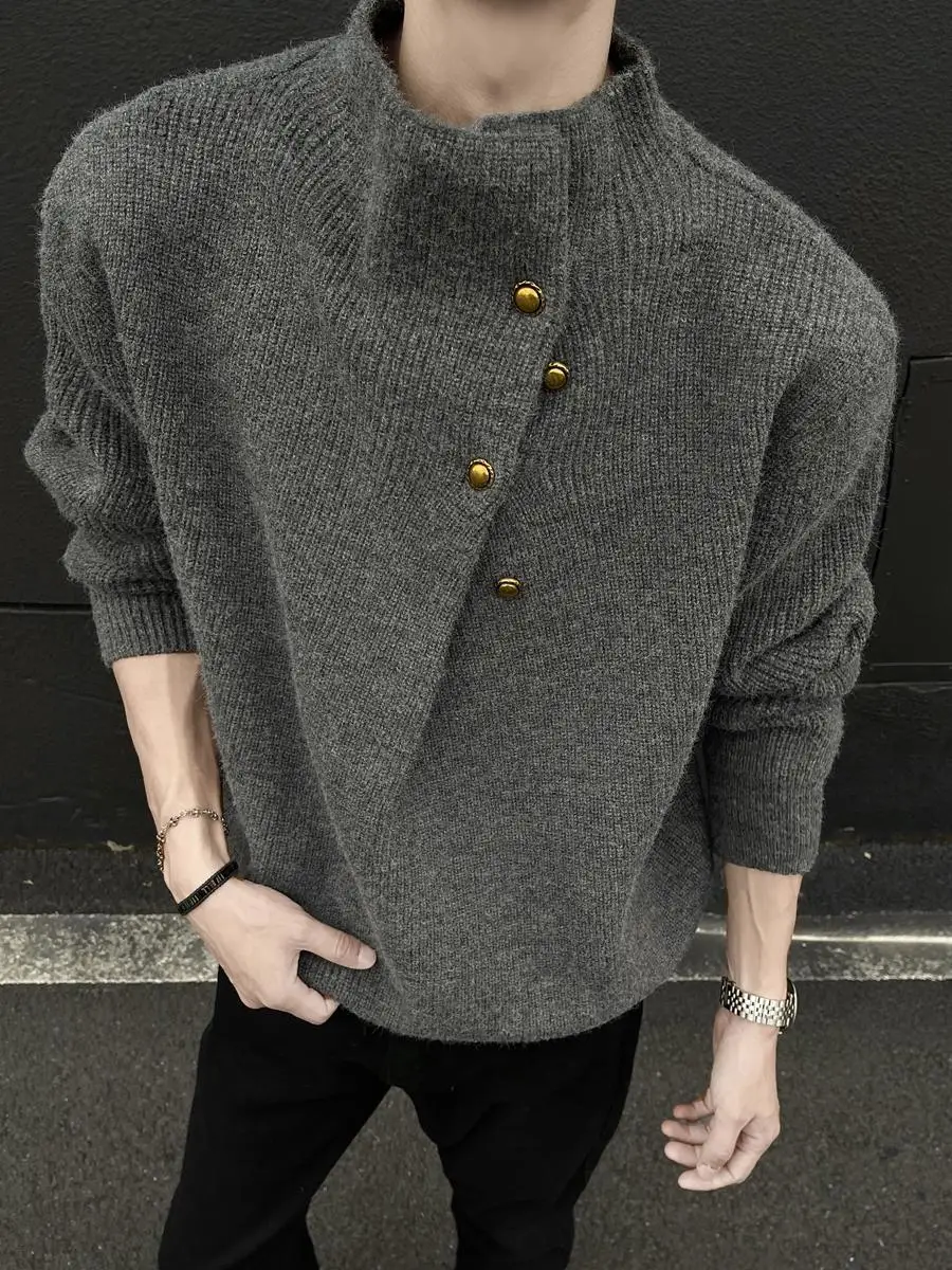 Мужской вязаный свитер с пуговицами, стильный, с высоким воротником, длинными рукавами, повседневная одежда для молодежи, весна-осень
Мужской вязаный свитер с пуговицами, стильный, с высоким воротником, длинными рукавами, повседневная одежда для молодежи, весна-осень