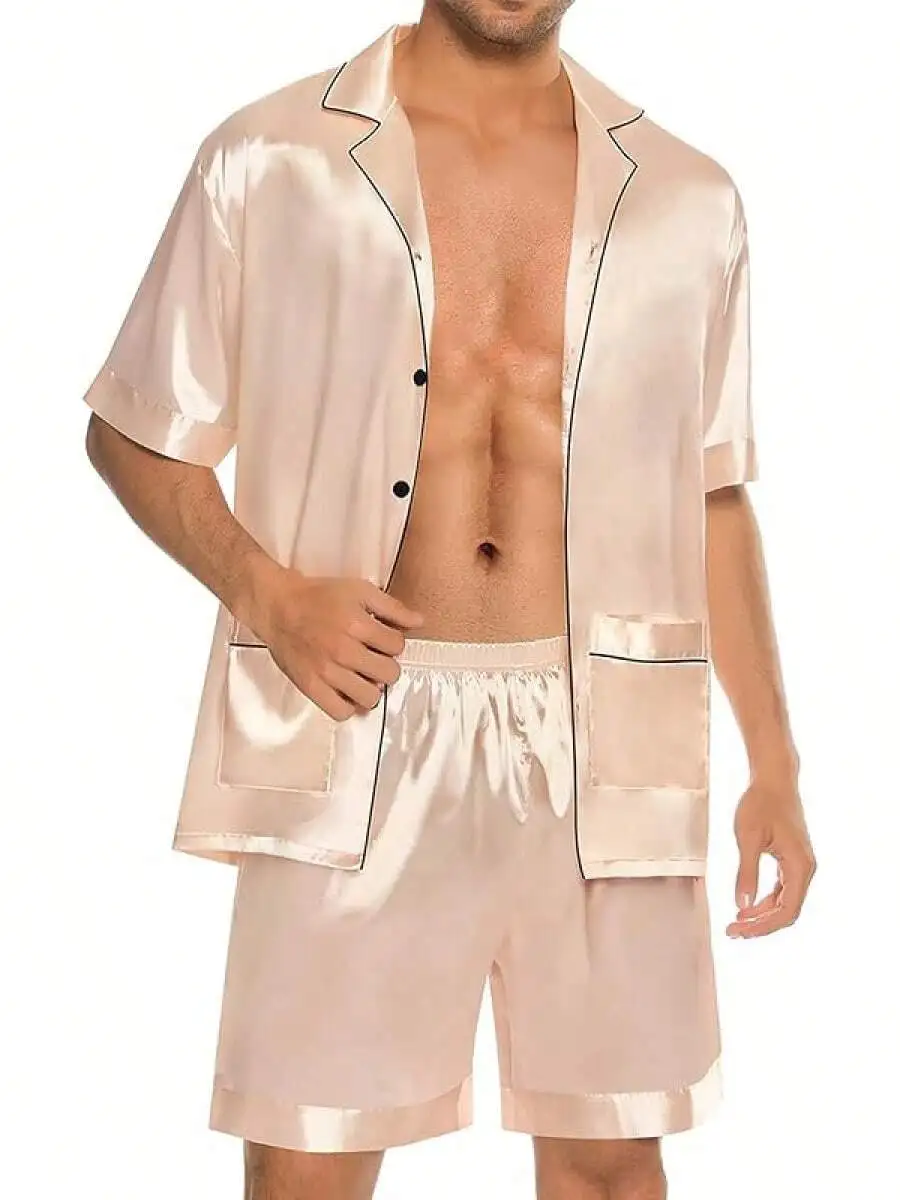 Mens Satin Pajama Set Short Sleeve Button Down Sleepwear
Mens Satin Pajama Set Short Sleeve Button Down Sleepwear