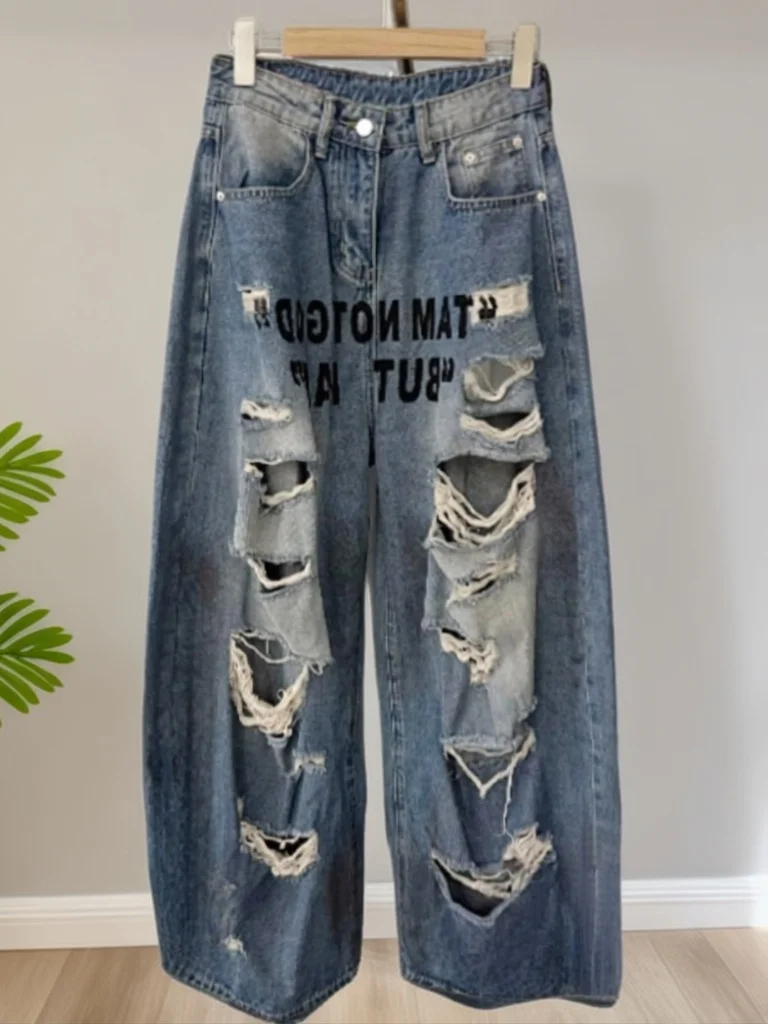 Retro Thin Casual Letter Print Drapey Hole High Waist Loose Slim Wide Leg Jeans Summer Breathable Loose Fit High Waist Jeans
Retro Thin Casual Letter Print Drapey Hole High Waist Loose Slim Wide Leg Jeans Summer Breathable Loose Fit High Waist Jeans