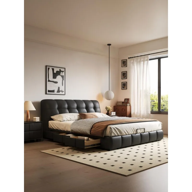 Modern minimalist puff retro cream style master bedroom double Italian minimalist medieval style storage leather 
Modern minimalist puff retro cream style master bedroom double Italian minimalist medieval style storage leather