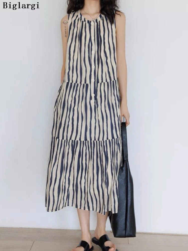 Oversized Summer Sleeveless Vests Dress Women Striped Print Modis Ruffle Ladies Dresses Casual Loose Pleated Woman A-Line Dress
Oversized Summer Sleeveless Vests Dress Women Striped Print Modis Ruffle Ladies Dresses Casual Loose Pleated Woman A-Line Dress