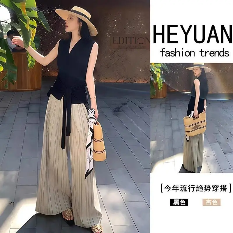 Casual Suit Women's Summer V-neck Lace-up Sleeveless Top High Waist Wide Leg Pants Two-piece Set Fashion Female Clothes
Casual Suit Women's Summer V-neck Lace-up Sleeveless Top High Waist Wide Leg Pants Two-piece Set Fashion Female Clothes