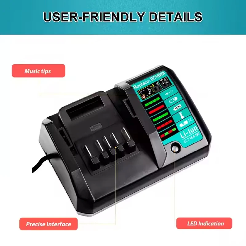 NEW For Makita 14.4V-18V Li-Ion Battery Charger DC18WA Rechargeable Power Tool 100V-240V Lithium Battery Charger BL1815G BL1413G
NEW For Makita 14.4V-18V Li-Ion Battery Charger DC18WA Rechargeable Power Tool 100V-240V Lithium Battery Charger BL1815G BL1413G