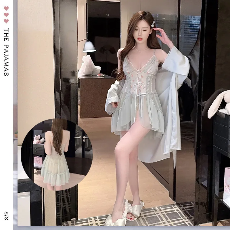 Sexy Lingerie Female 2PCS Robe Nightgown Set Sleepwear Spring Summer New Ice Silk Nightdress Bathrobe Loose Homewear Loungewear
Sexy Lingerie Female 2PCS Robe Nightgown Set Sleepwear Spring Summer New Ice Silk Nightdress Bathrobe Loose Homewear Loungewear