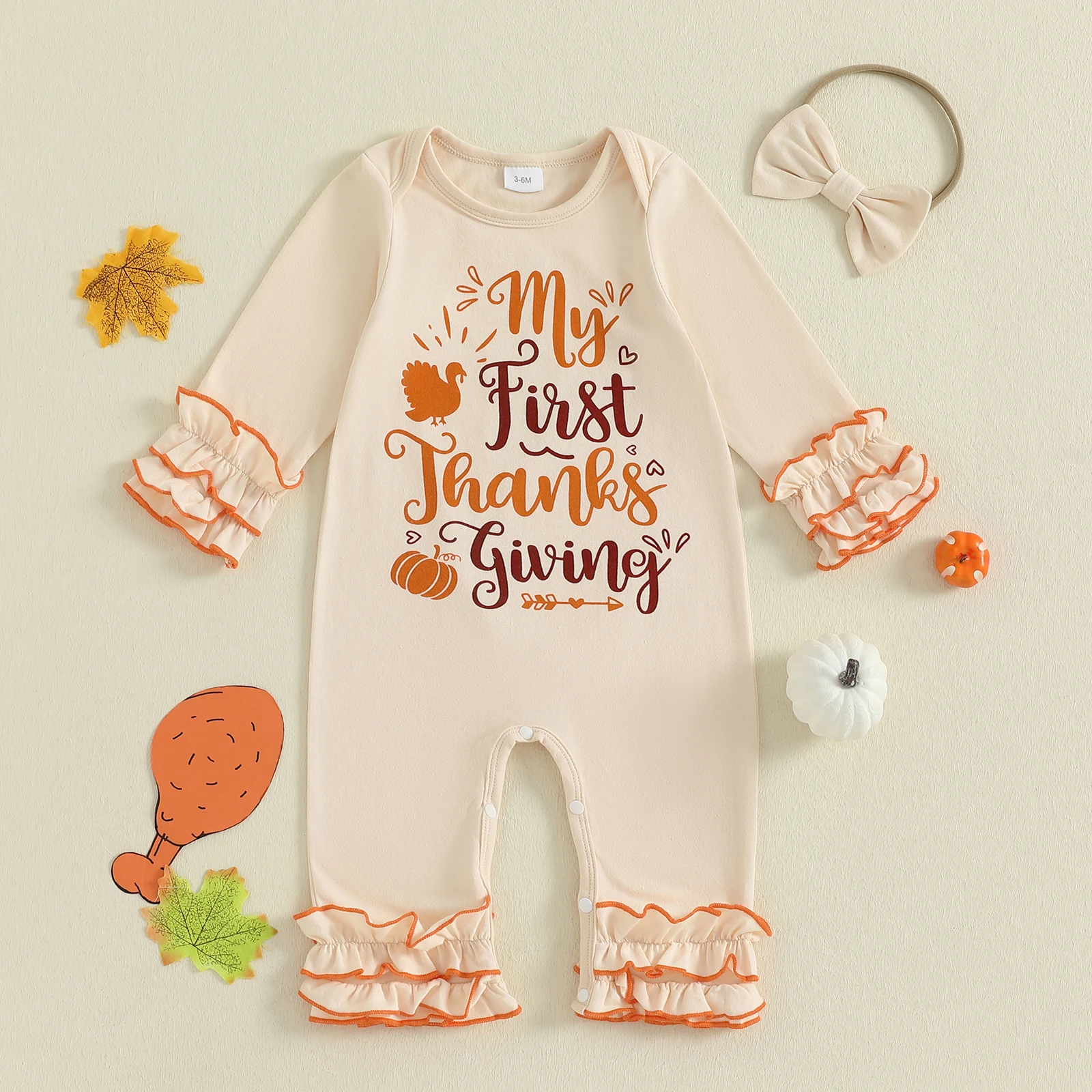 Baby Girl Thanksgiving Outfits Long Sleeve Round Neck Turkey Letter Print Jumpsuit with Headband Set Two Pieces Outfits
Baby Girl Thanksgiving Outfits Long Sleeve Round Neck Turkey Letter Print Jumpsuit with Headband Set Two Pieces Outfits