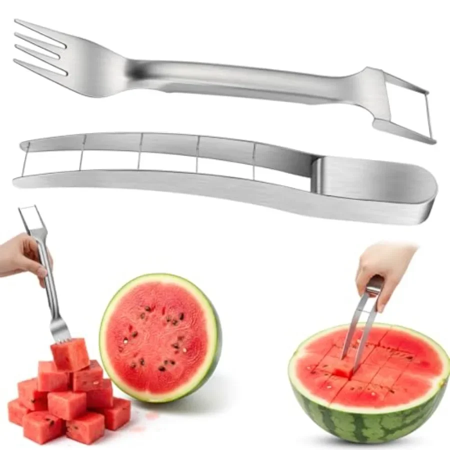2 Pcs Watermelon Cutter Slicer Set, 2-in-1 Stainless Steel Fruit Cutter with Fork Watermelon Cutters Tool for Easy Cubes, Quick
2 Pcs Watermelon Cutter Slicer Set, 2-in-1 Stainless Steel Fruit Cutter with Fork Watermelon Cutters Tool for Easy Cubes, Quick