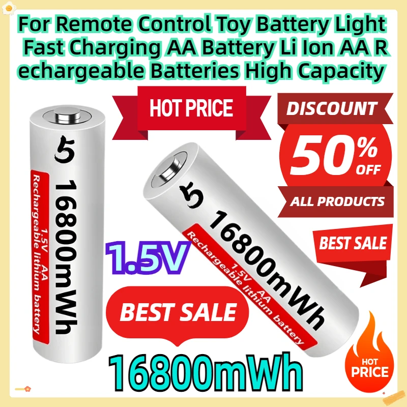 For Remote Control Toy Battery Light Fast Charging AA Battery 1.5V Li Ion AA Rechargeable Batteries High Capacity 16800mWh
For Remote Control Toy Battery Light Fast Charging AA Battery 1.5V Li Ion AA Rechargeable Batteries High Capacity 16800mWh