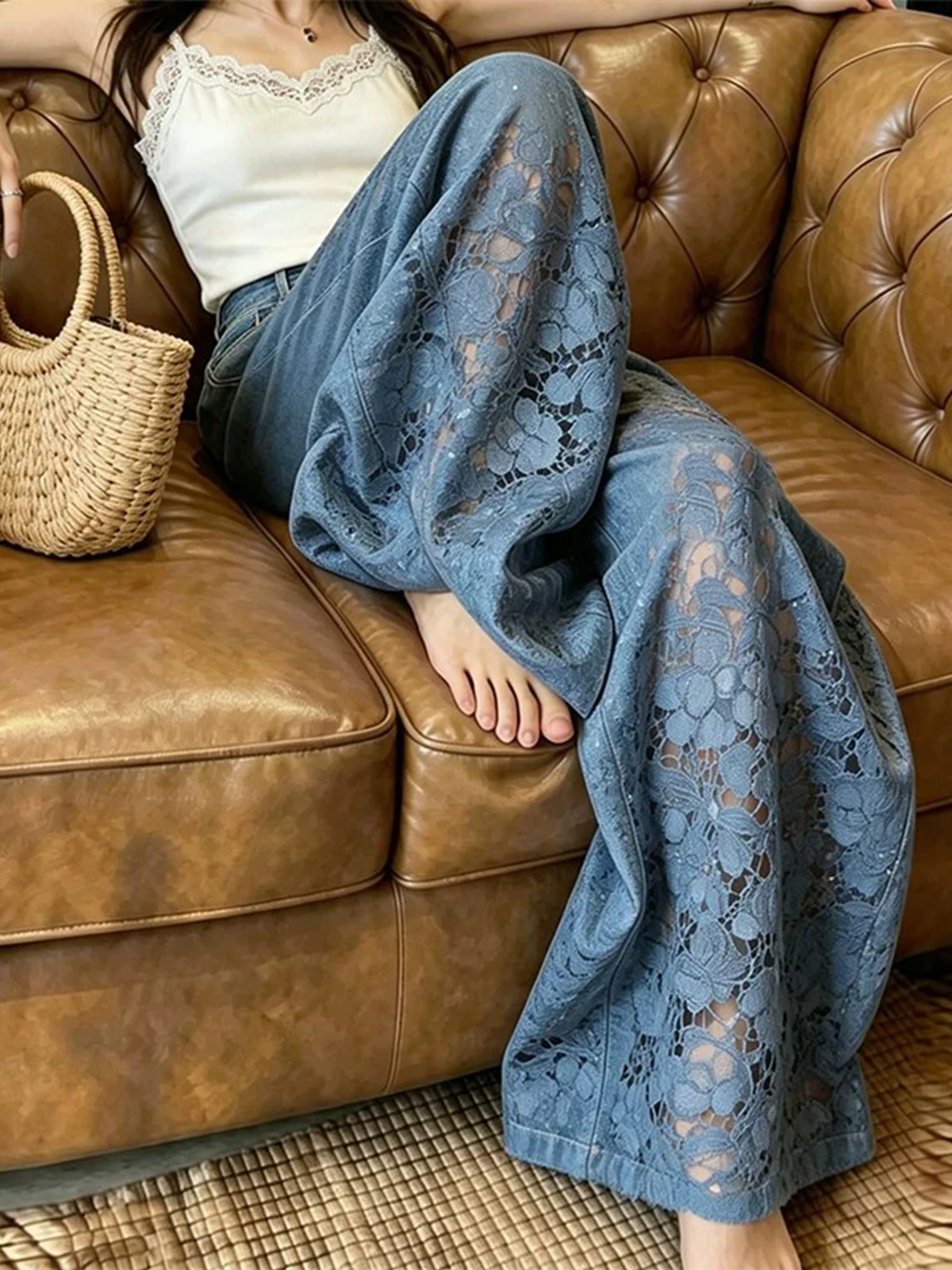 Blue Lace Wide Leg Jeans Women's Summer 2026 Casual High Waist Loose Lazy Loose Straight Leg Pants Elegant Sensation
Blue Lace Wide Leg Jeans Women's Summer 2026 Casual High Waist Loose Lazy Loose Straight Leg Pants Elegant Sensation