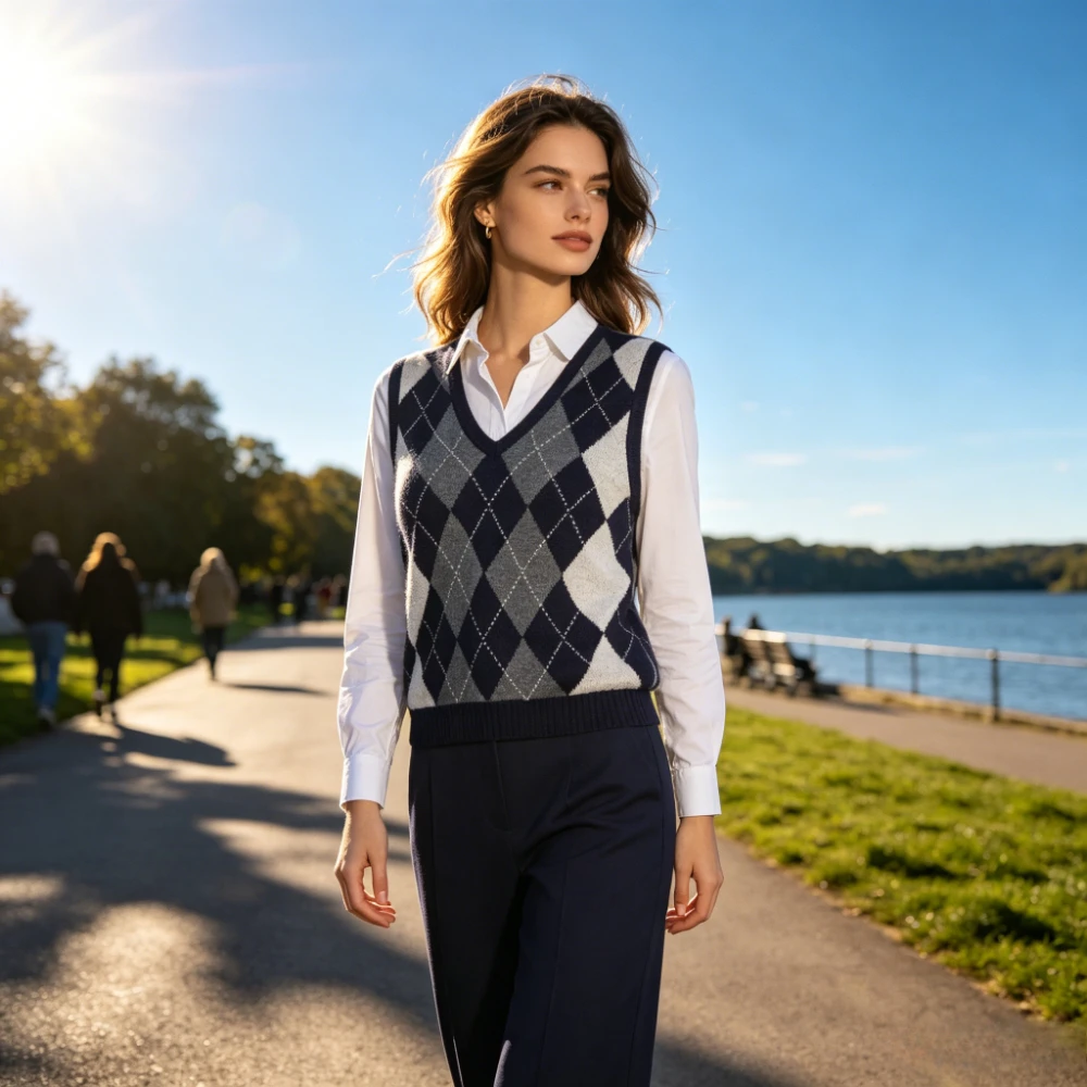 Retro College Rhombus Plaid Knit Vest, Classic V-Neck Sleeveless Top,Women School Uniform Wear for Daily Casual&Cosplay Outfit
Retro College Rhombus Plaid Knit Vest, Classic V-Neck Sleeveless Top,Women School Uniform Wear for Daily Casual&Cosplay Outfit
