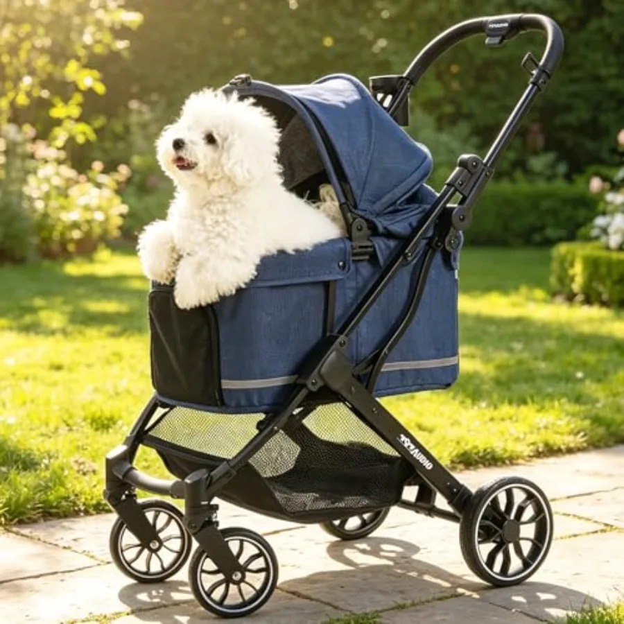 Pet stroller for small medium dogs and cats up to 121lbs, polyester fabric, blue, foldable with one-click mechanism and 4-wheel
Pet stroller for small medium dogs and cats up to 121lbs, polyester fabric, blue, foldable with one-click mechanism and 4-wheel