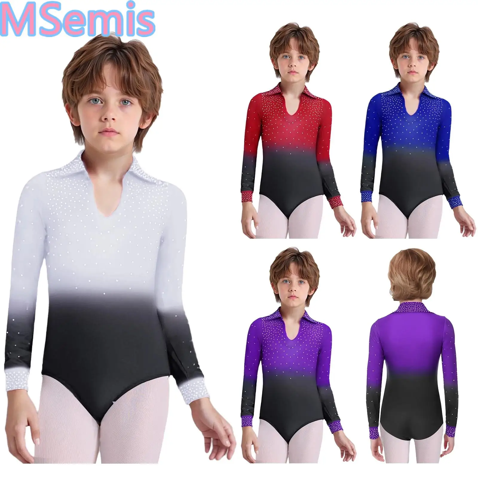 Kids Boys Shiny Dance Leotard Performance Costume Turn-Down Collar Long Sleeve Rhinestones Gradient Color Dancewear
Kids Boys Shiny Dance Leotard Performance Costume Turn-Down Collar Long Sleeve Rhinestones Gradient Color Dancewear