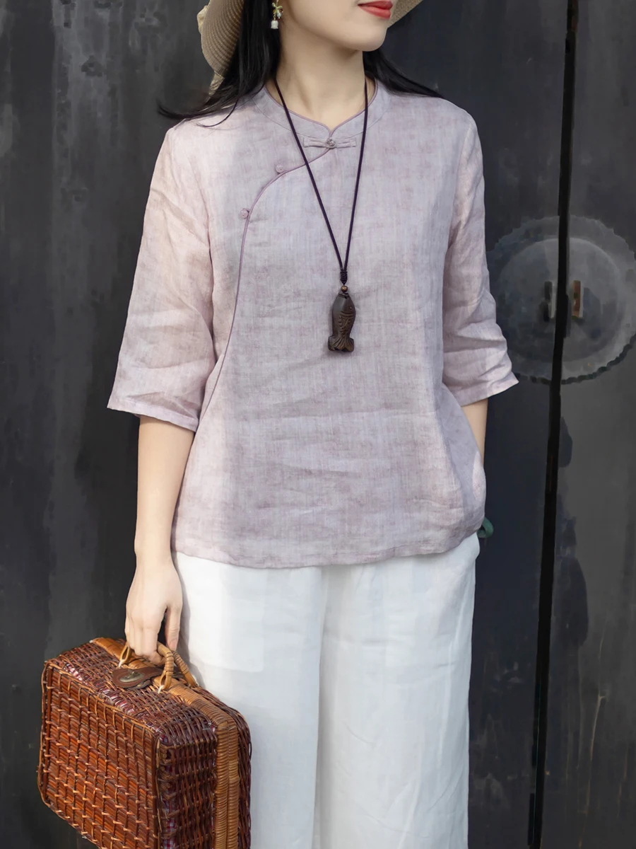 New Chinese Style Women's Shirt Jiangnan Elegance Pure Color Seven Sleeve Cotton Linen Slim Fit Casual Travel Button up Top
New Chinese Style Women's Shirt Jiangnan Elegance Pure Color Seven Sleeve Cotton Linen Slim Fit Casual Travel Button up Top