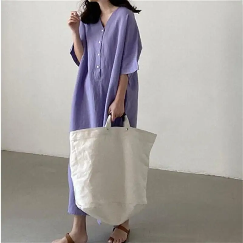 Summer Dress for Women 2023 Solid V-Neck Side Split Loose Short Sleeve Long Dress Streetwear Female Dress Women Clothing Robe
Summer Dress for Women 2023 Solid V-Neck Side Split Loose Short Sleeve Long Dress Streetwear Female Dress Women Clothing Robe