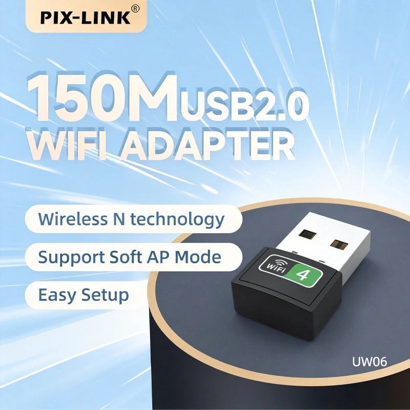 PIX-LINK UW06 150Mbps USB WiFi Adapter ZT/RTL8188/MTK7601 Chip Wireless Network Card 2.4G Soft AP Mode Dongle Support For PC
PIX-LINK UW06 150Mbps USB WiFi Adapter ZT/RTL8188/MTK7601 Chip Wireless Network Card 2.4G Soft AP Mode Dongle Support For PC