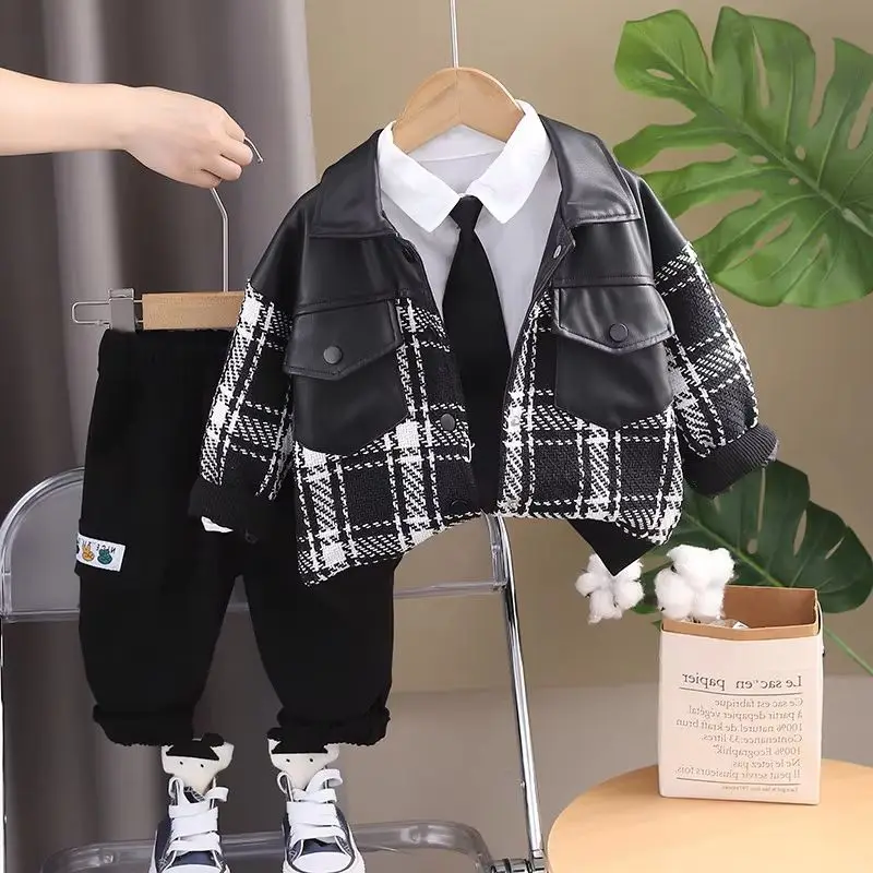 Boys' Spring and Autumn Set 2026 New Handsome Children's Checkered Coat Shirt+Pants 3-Piece Set 80-120cm
Boys' Spring and Autumn Set 2026 New Handsome Children's Checkered Coat Shirt+Pants 3-Piece Set 80-120cm