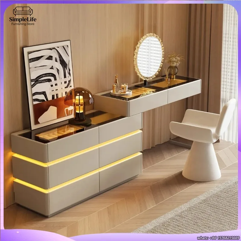 Nordic Solid Wood Dresser Modern Bedroom Dressing Table with Drawers LED Mirror Compact Makeup Desk for Small Apartment Home
Nordic Solid Wood Dresser Modern Bedroom Dressing Table with Drawers LED Mirror Compact Makeup Desk for Small Apartment Home