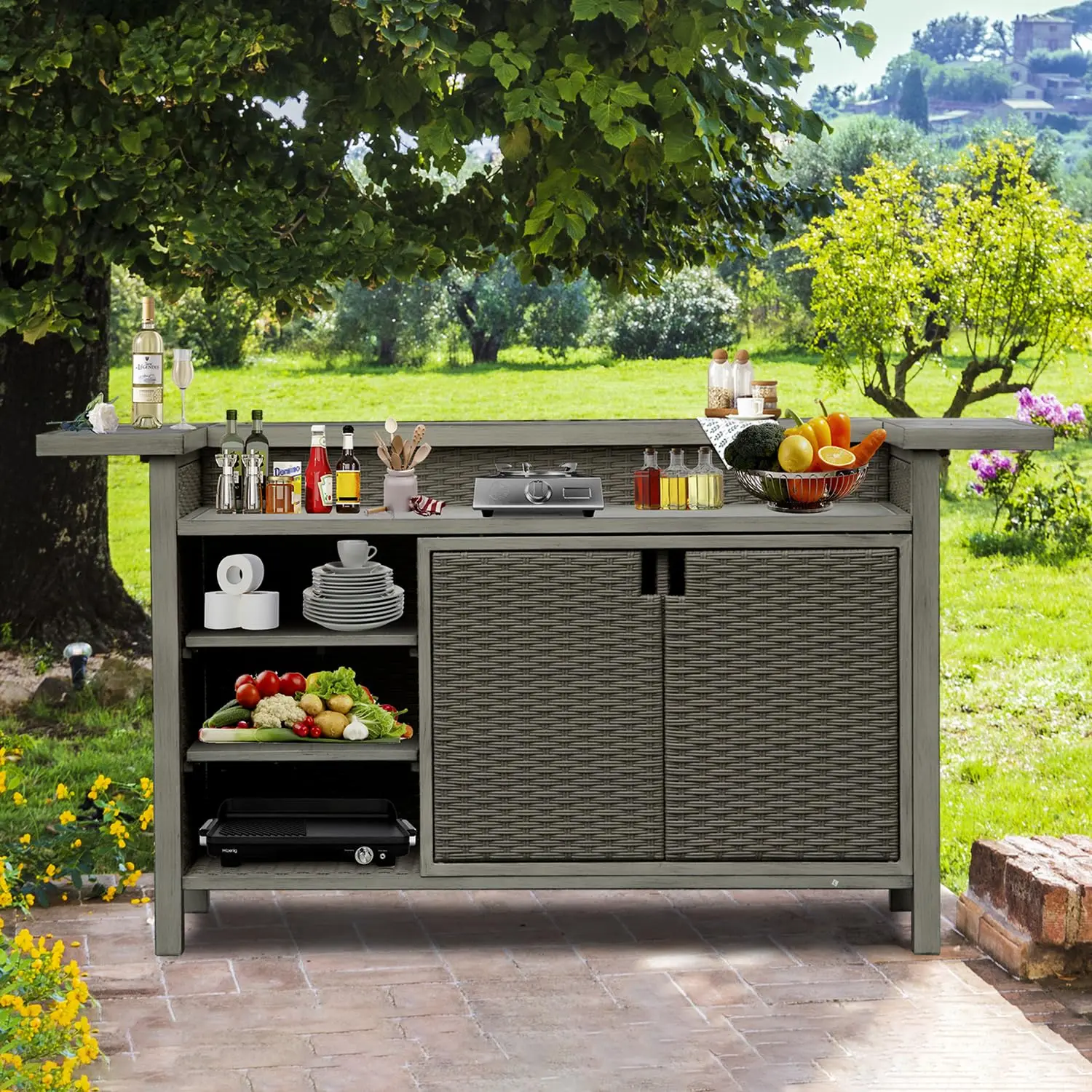 Modern Wicker Outdoor Bar Table Aluminum Frame Grill Liquor Cabinet Patio Kitchen Dining Living Room Gray, Customized
Modern Wicker Outdoor Bar Table Aluminum Frame Grill Liquor Cabinet Patio Kitchen Dining Living Room Gray, Customized