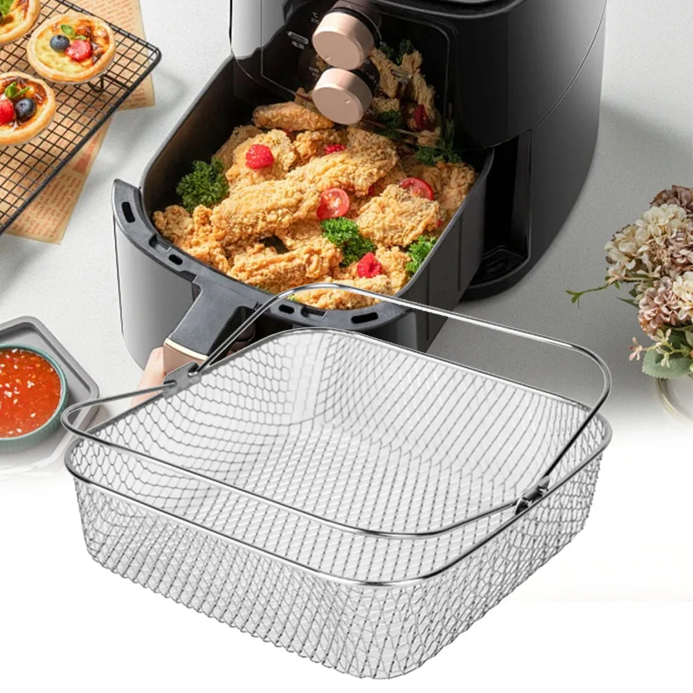 Square Stainless Steel Air Fryer Basket For 5.8QT 6QT Air Fryer Accessories For Chicken Steak Desserts Snacks Fried
Square Stainless Steel Air Fryer Basket For 5.8QT 6QT Air Fryer Accessories For Chicken Steak Desserts Snacks Fried