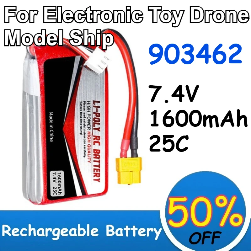 903462 7.4V Lipo RC Battery 2S1P 1600mAh 25C Magnification for FPV Remote Control Toy Model Ship Drone Batteries Rechargeable
903462 7.4V Lipo RC Battery 2S1P 1600mAh 25C Magnification for FPV Remote Control Toy Model Ship Drone Batteries Rechargeable