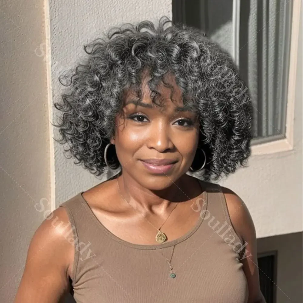 Dark Gray Curly Bob Wig With Bangs Glueless Wear & Go Human Hair Salt And Pepper Wigs Short Grey Kinky Curl Wigs For Elegant Mom
Dark Gray Curly Bob Wig With Bangs Glueless Wear & Go Human Hair Salt And Pepper Wigs Short Grey Kinky Curl Wigs For Elegant Mom