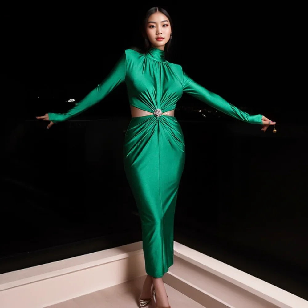 Women Sexy Pleated Cut Out Dresses Fashion High Neck Long Sleeve Slim Bodycon Dress Elegant Cocktail Party Formal Dresses
Women Sexy Pleated Cut Out Dresses Fashion High Neck Long Sleeve Slim Bodycon Dress Elegant Cocktail Party Formal Dresses