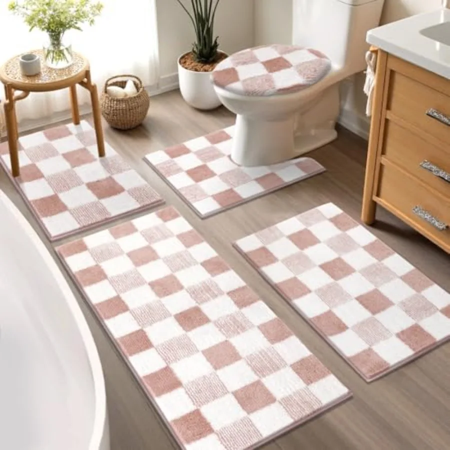 Checkered Bathroom Rug Sets 5 Pcs Non-Slip Ultra Absorbent Microfiber Bath Mats Machine Washable Plush Shag Ultra Soft Bath Rug
Checkered Bathroom Rug Sets 5 Pcs Non-Slip Ultra Absorbent Microfiber Bath Mats Machine Washable Plush Shag Ultra Soft Bath Rug