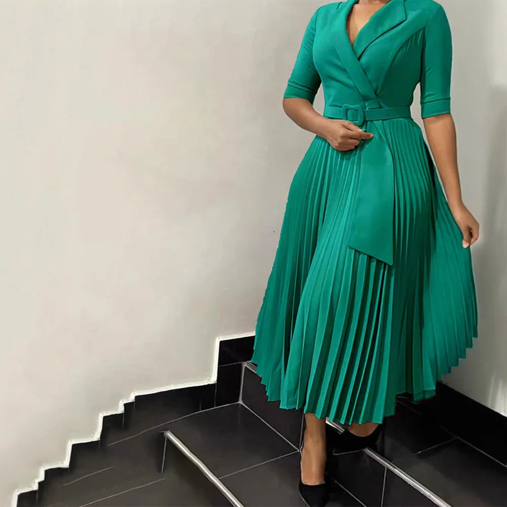 Slimming Pleated Midi Dress Fashionable Suit Collar Elegant Commute Style Polyester Fiber High Waist A- Line Skirt Dress
Slimming Pleated Midi Dress Fashionable Suit Collar Elegant Commute Style Polyester Fiber High Waist A- Line Skirt Dress