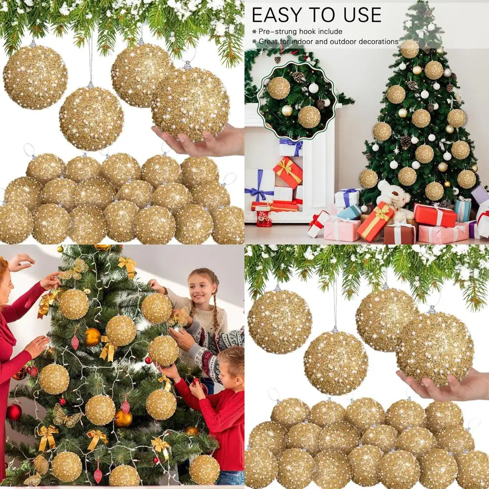 Glitter Christmas Ball Ornaments Set, 4 Sequin Foam Hanging Decorations for Tree, Home, Wedding, Holiday Party (Champagne Gold)
Glitter Christmas Ball Ornaments Set, 4 Sequin Foam Hanging Decorations for Tree, Home, Wedding, Holiday Party (Champagne Gold)