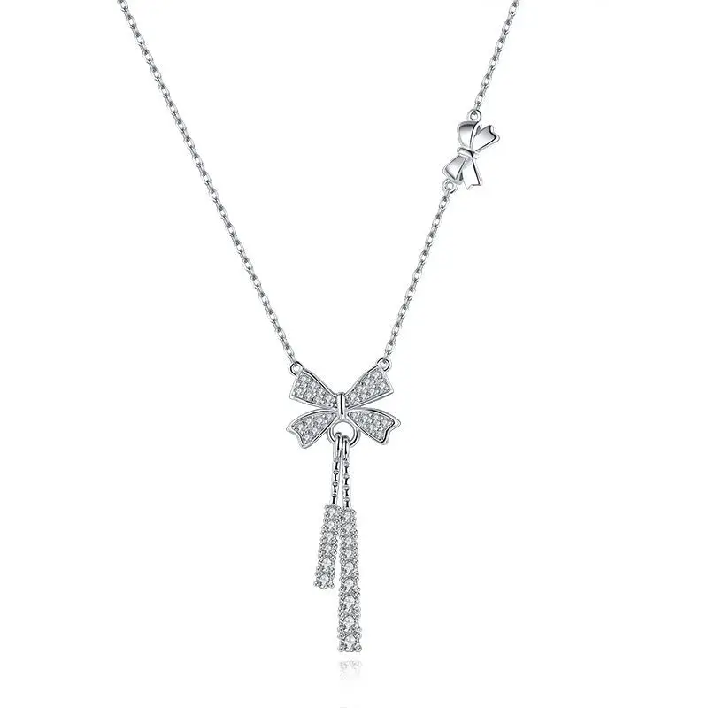 New s925 pure silver plated 18K gold PT950 platinum dynamic tassel bow necklace women's versatile pendant niche
New s925 pure silver plated 18K gold PT950 platinum dynamic tassel bow necklace women's versatile pendant niche